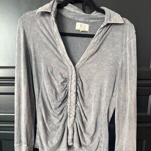 Mila Made in LA Ruched Button-Front Stretchy Soft Long Sleeve Top, XS